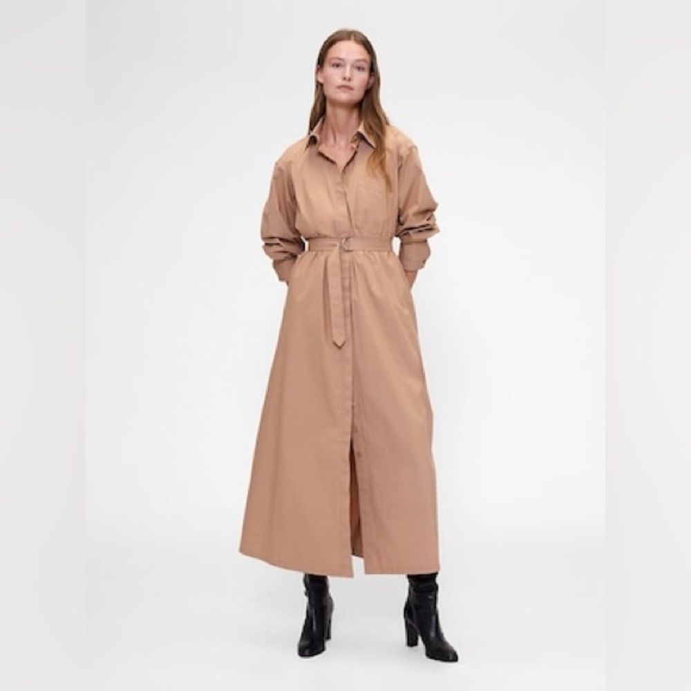 GapStudio Poplin Belted Maxi Shirtdress - tannery brown